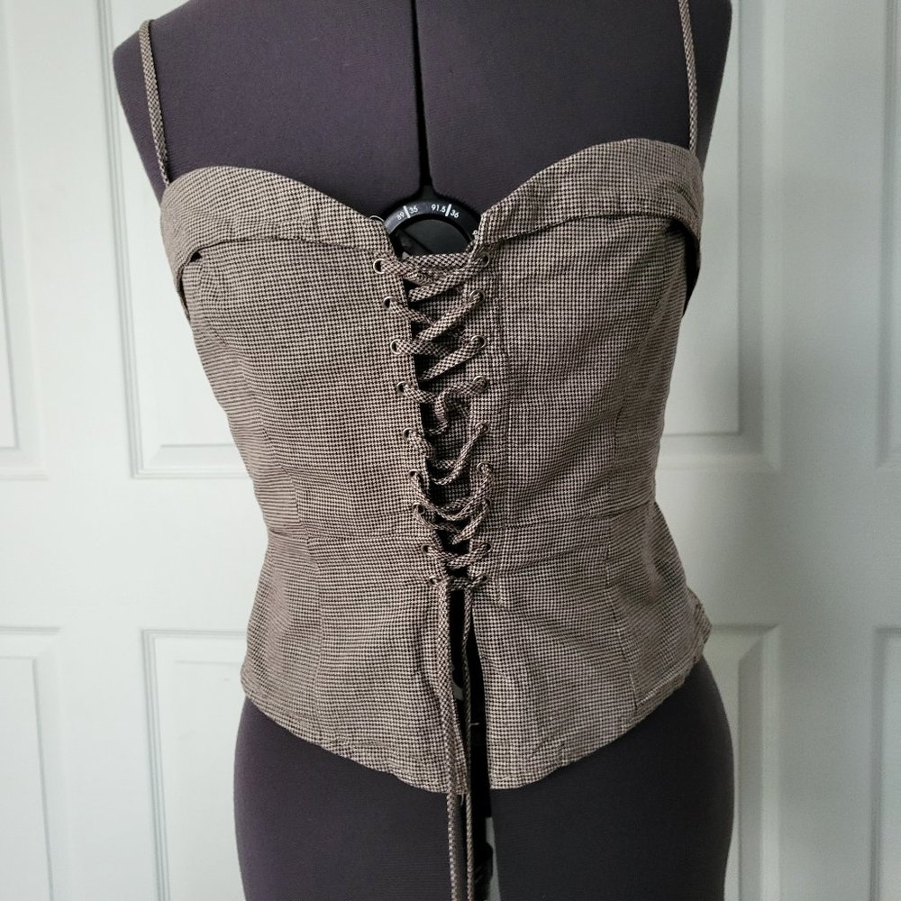 fitted corset top brown and cream pattern size M